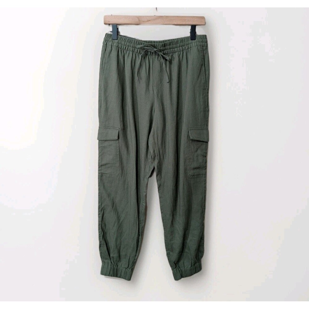 Banana Republic Pants Womens Petite S Green Linen Cargo Jogger Pull On Casual